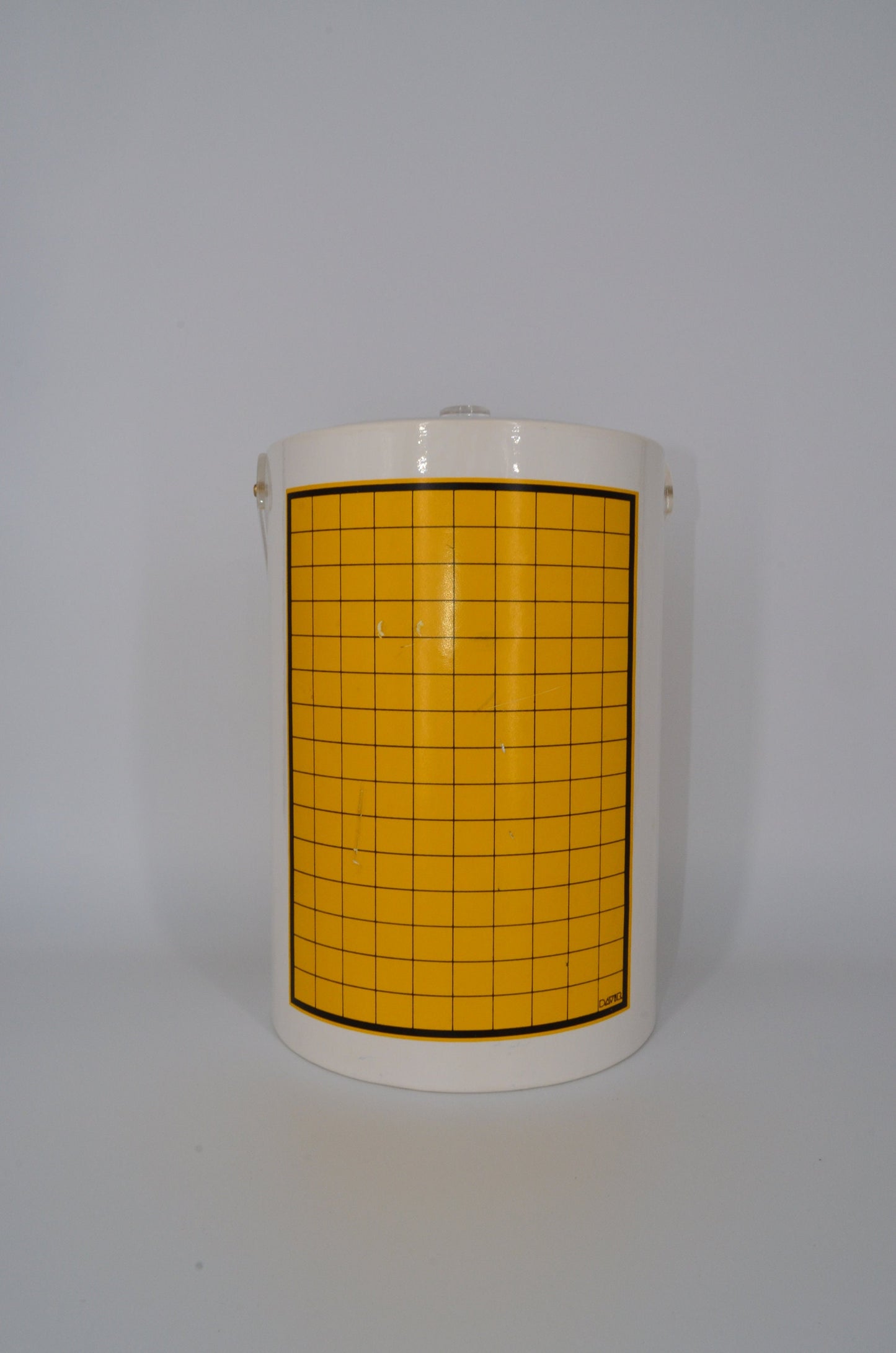 70's Ice Bucket - Acrylic Handle - Yellow Gold Paint Checkered on White Vinyl - Insulated - Signed