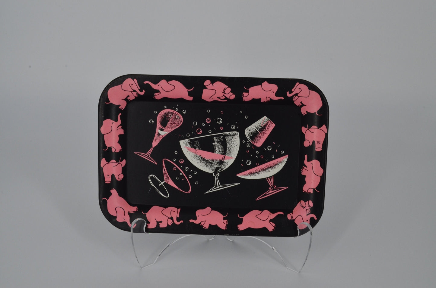 Vintage Pink Elephant Metal Tray - Mid Century Modern - Hand painted vanity tray, cocktail tray