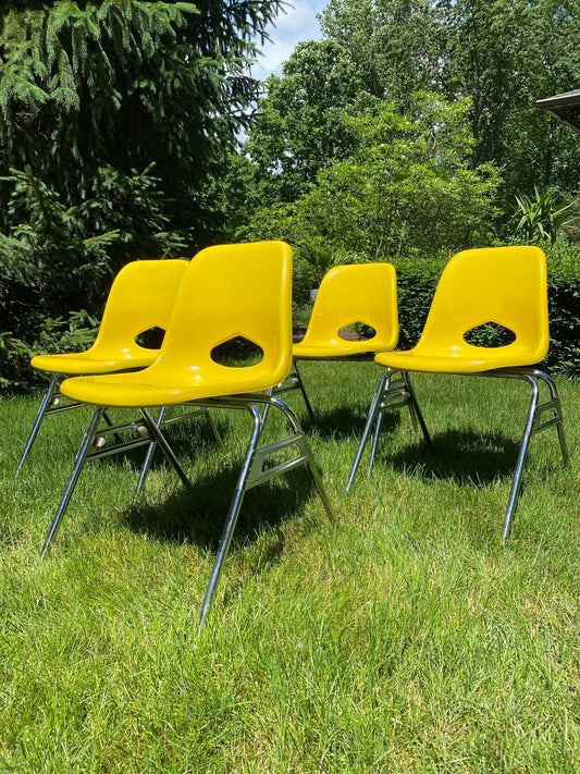 Yellow Shell Chairs - Krueger Metal Products - Molded Fiberglass & Steel - Mid Century Modern - American Made - 1960s