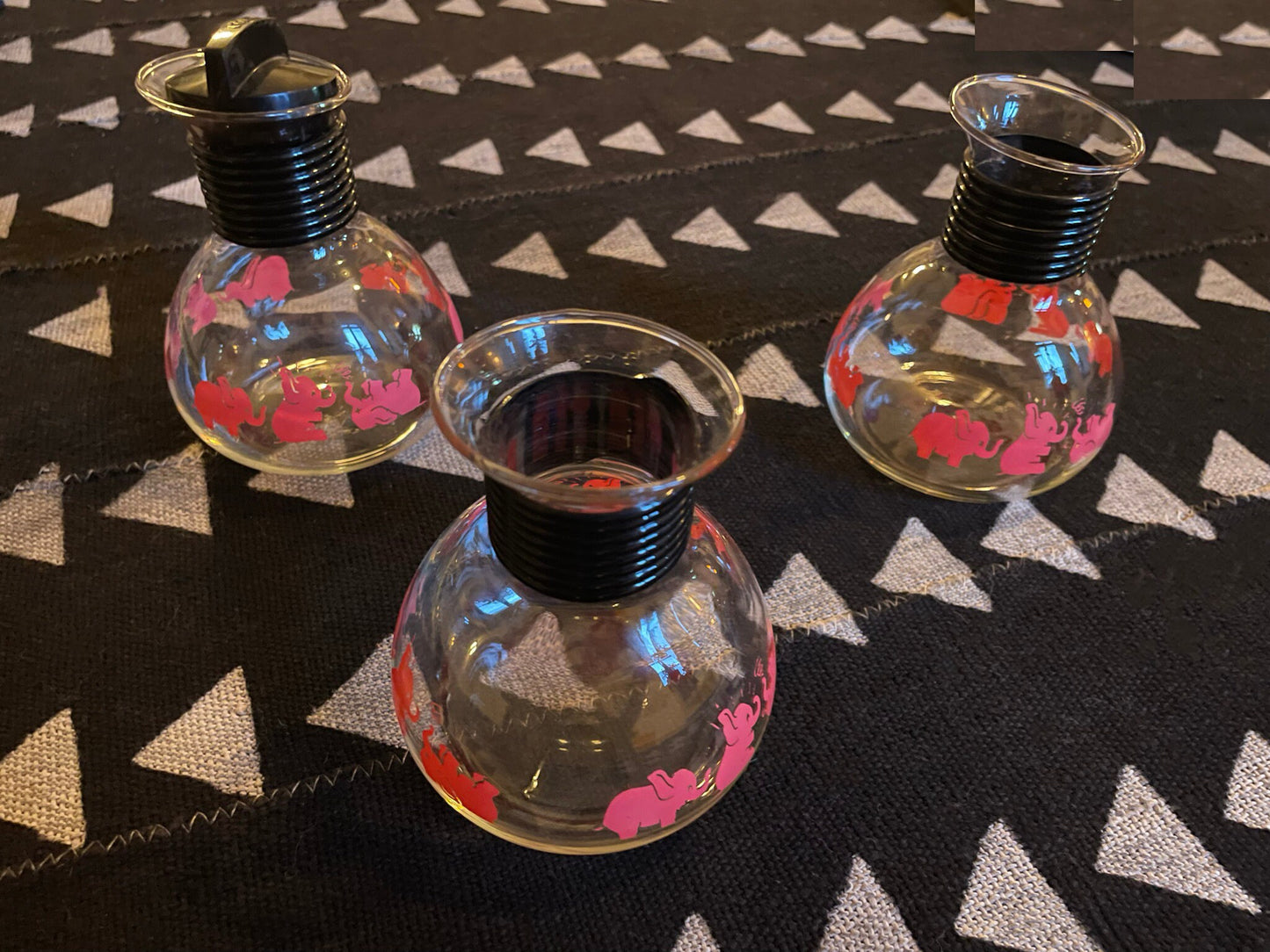 Pink Elephant Carafe's - Cory Glass - Mid-Century Kitchen - Serving Set - Hottle Pot - Drinkware