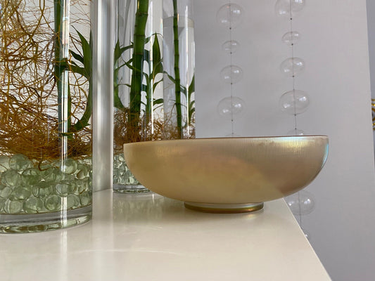 Steuben - Gold Aurene Calcite Art Glass - Iridescent Centerpiece Bowl - 1910s, 1920s