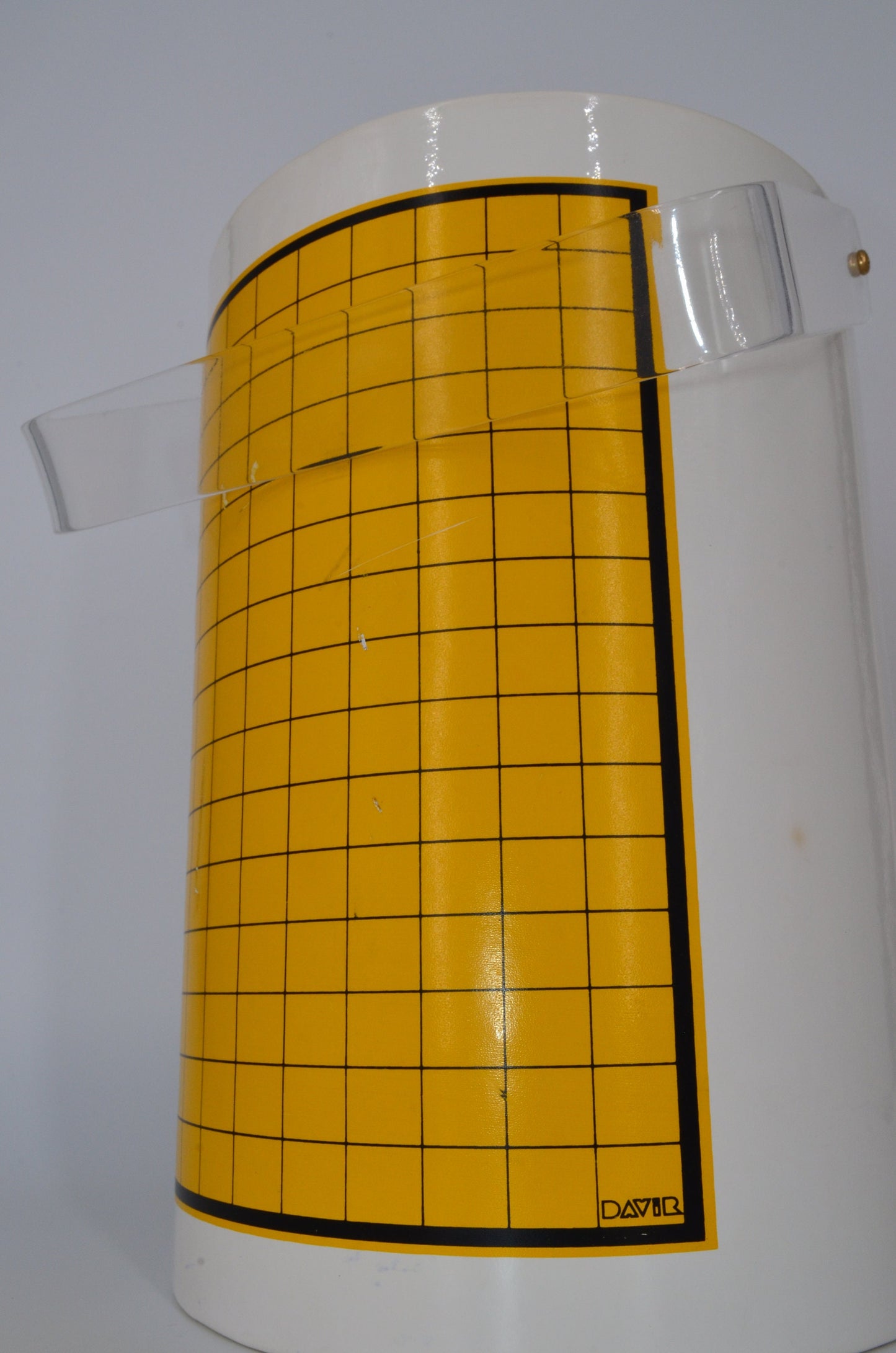 70's Ice Bucket - Acrylic Handle - Yellow Gold Paint Checkered on White Vinyl - Insulated - Signed