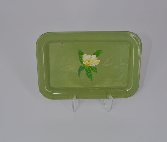Vintage Green Floral Metal Tray - Mid Century Modern - Vanity Tray, Rolling Tray