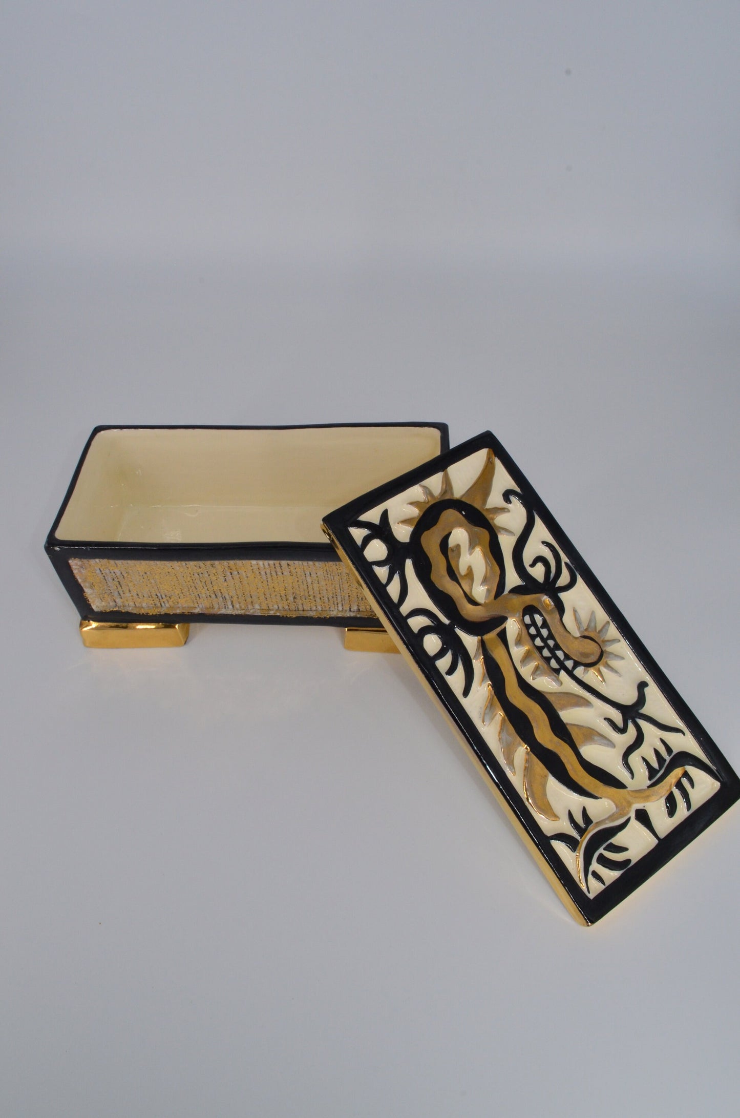 Heidi Schoop Ceramic Lidded Box - Handmade 1940s 1950s - Vanity Box - Small Box - Dragon