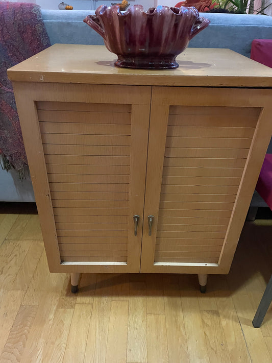 Blonde Wood Mid-Century Record Cabinet - Universal Furniture Inc. - Made in USA