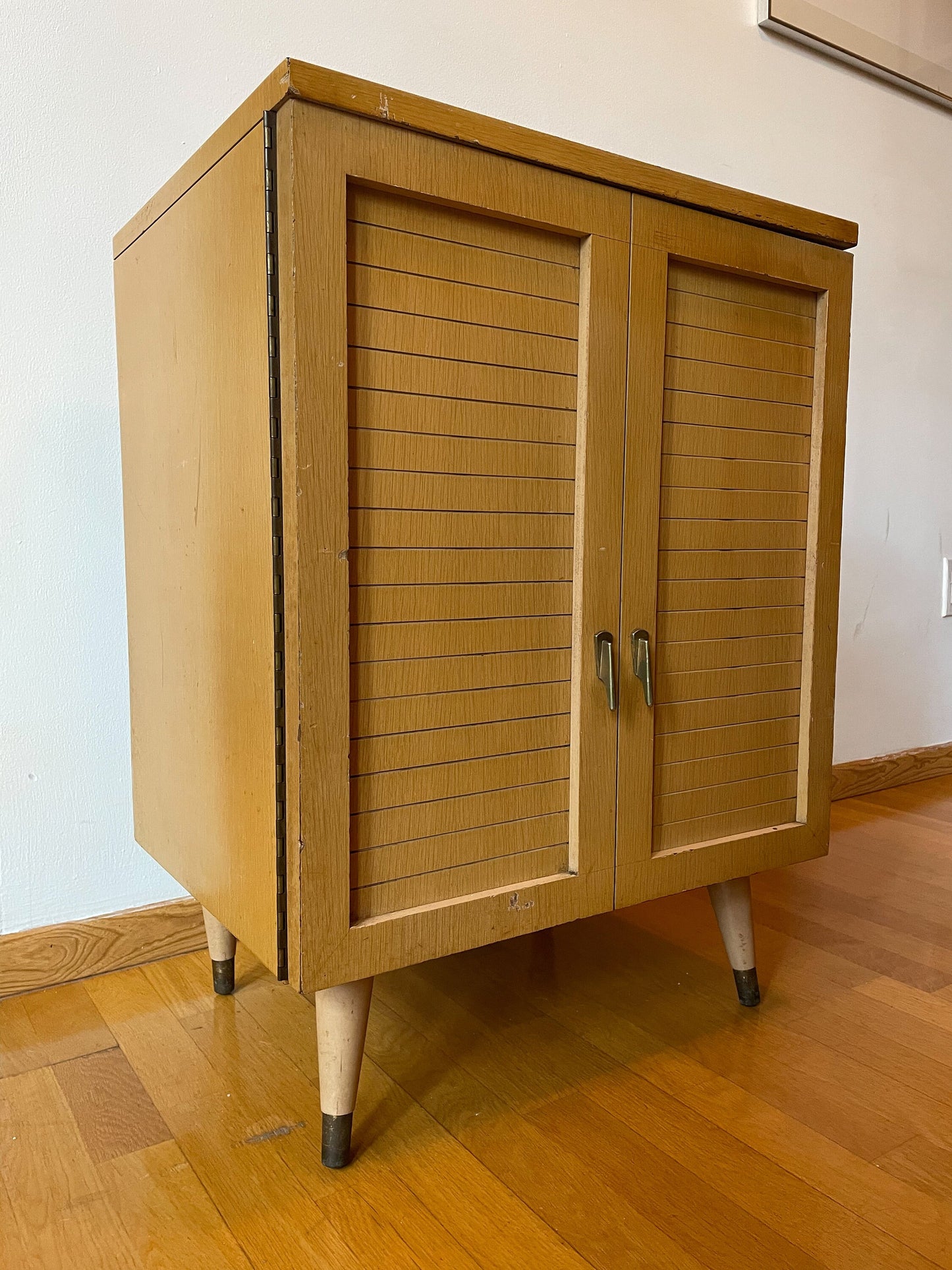 Blonde Wood Mid-Century Record Cabinet - Universal Furniture Inc. - Made in USA