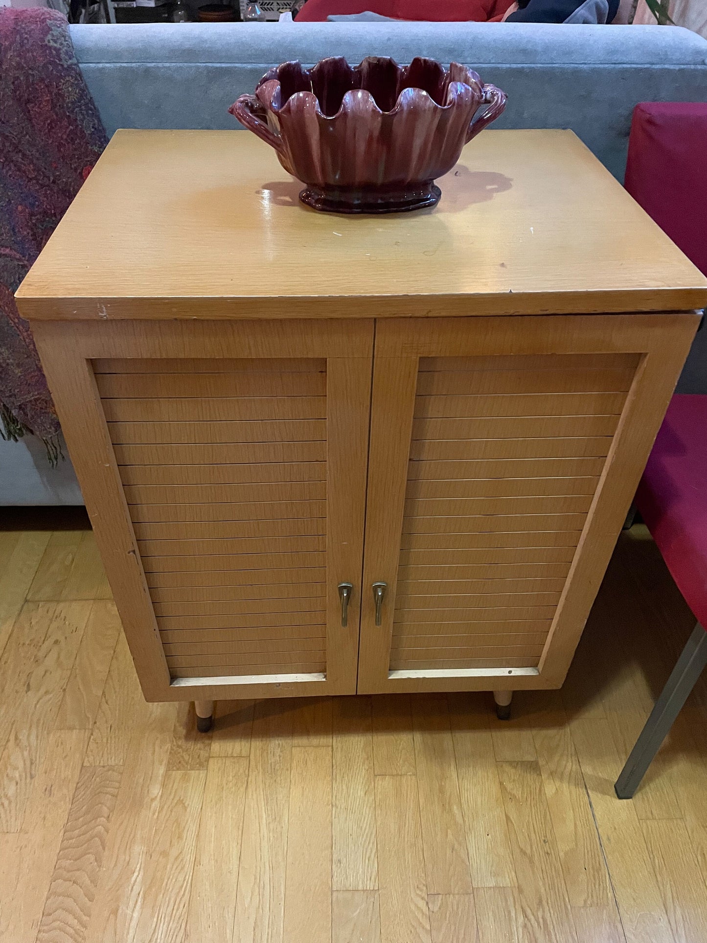 Blonde Wood Mid-Century Record Cabinet - Universal Furniture Inc. - Made in USA