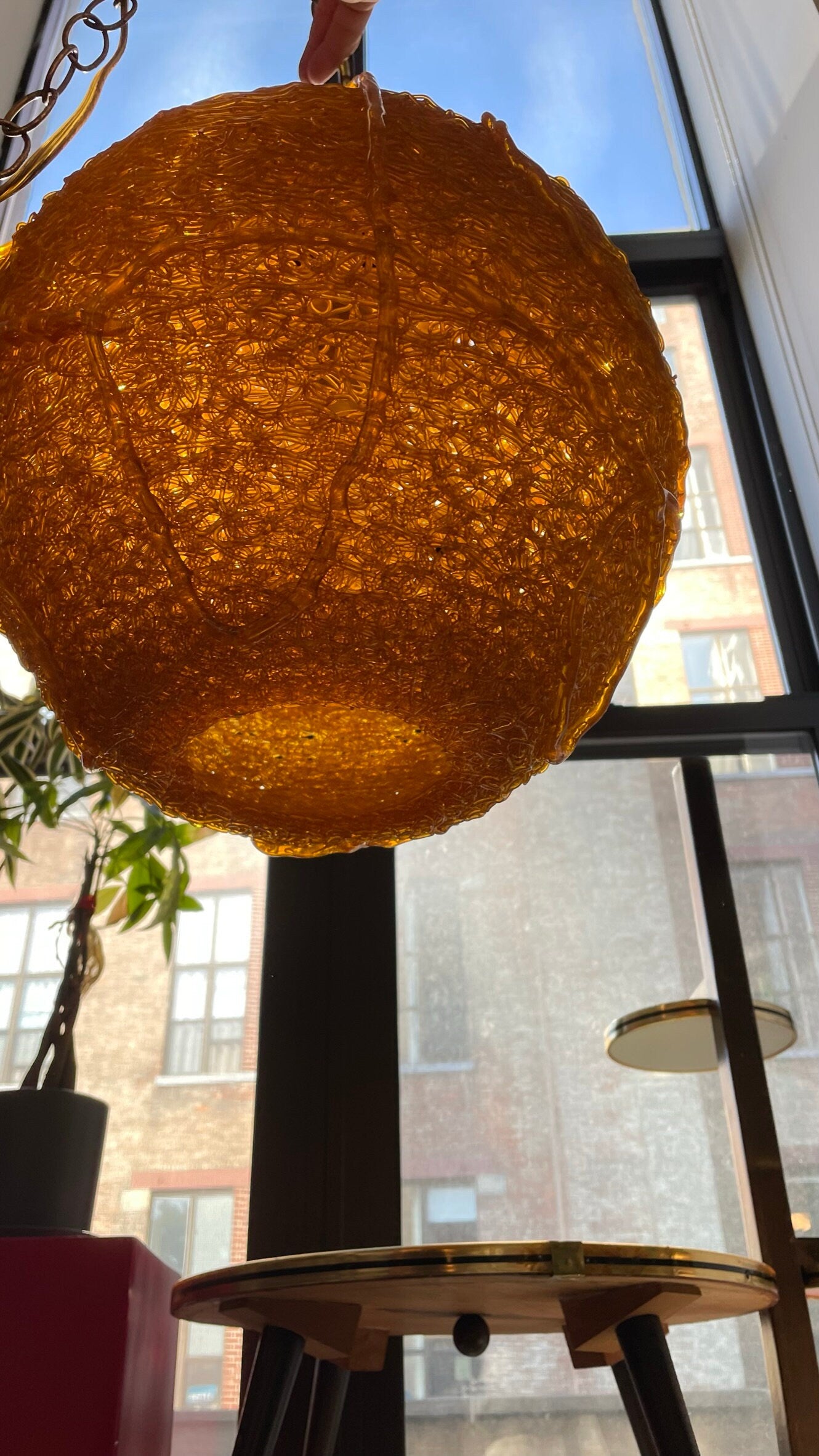 Orange Spaghetti Acrylic Swag Lamp 1970s
