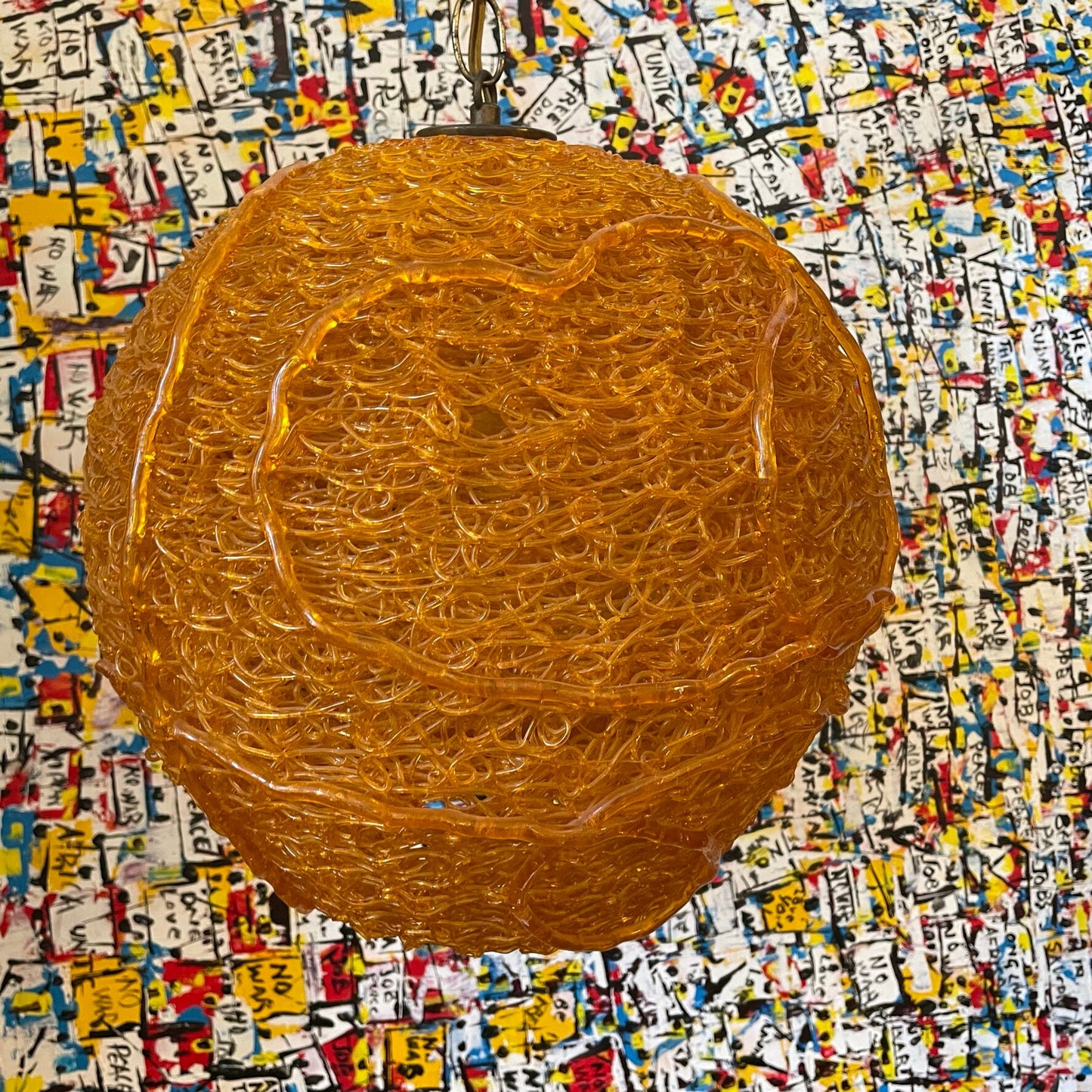 Orange Spaghetti Acrylic Swag Lamp 1970s