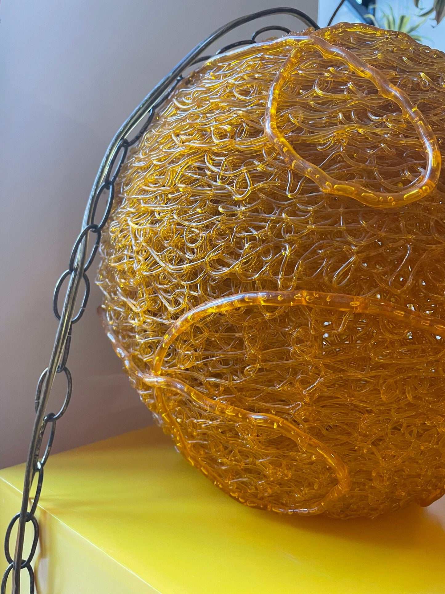 Orange Spaghetti Acrylic Swag Lamp 1970s