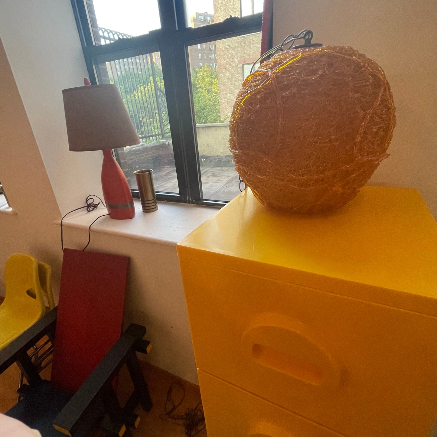 Orange Spaghetti Acrylic Swag Lamp 1970s