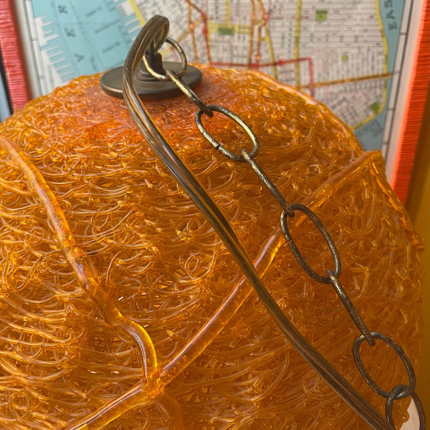 Orange Spaghetti Acrylic Swag Lamp 1970s