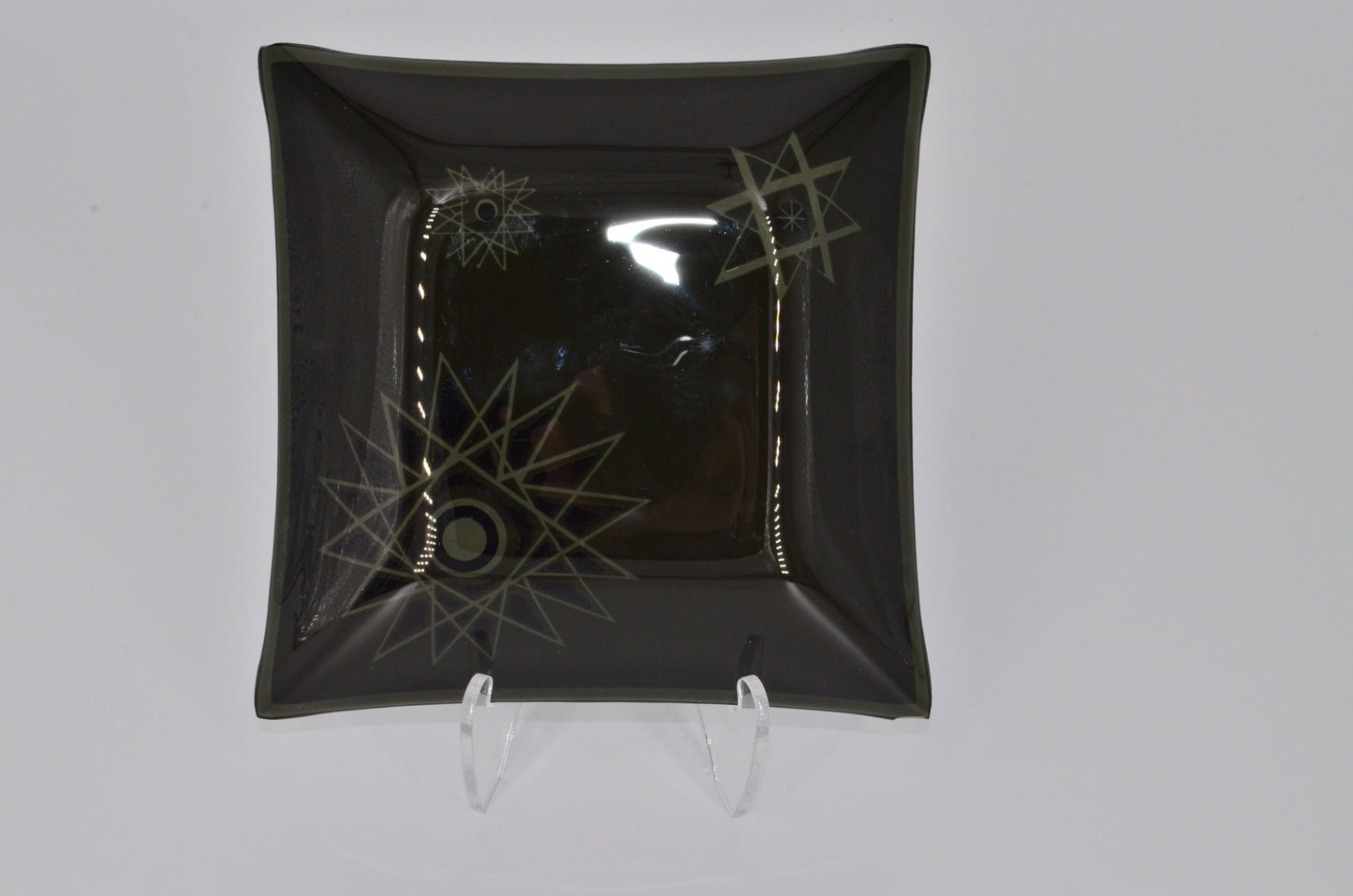 60's Atomic Starburst Midcentury Glass Tray - Semi-Transparent - Gilded Dish