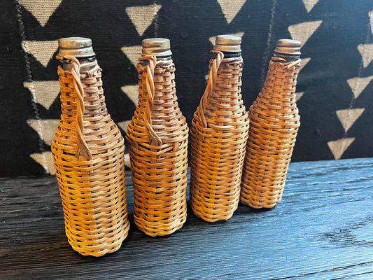 Wicker Covered Glass Bottles - Mini - Vintage