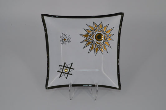 60's Atomic Starburst Midcentury Glass Tray - Semi-Transparent - Gilded Dish