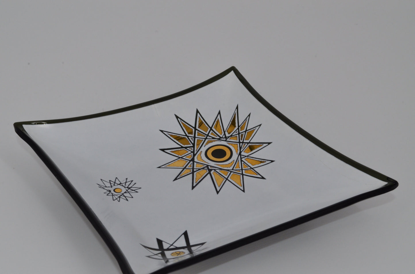 60's Atomic Starburst Midcentury Glass Tray - Semi-Transparent - Gilded Dish