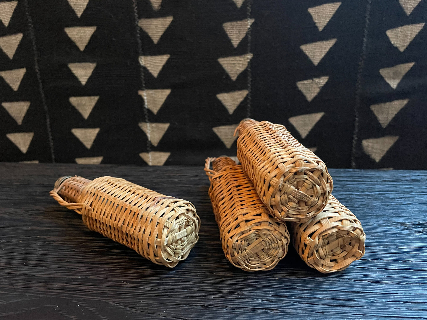 Wicker Covered Glass Bottles - Mini - Vintage