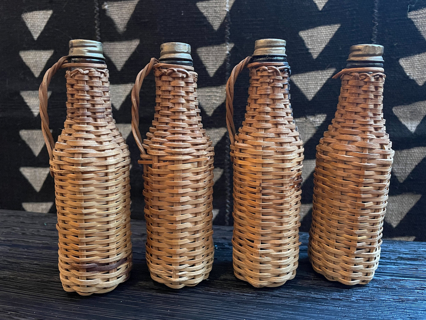 Wicker Covered Glass Bottles - Mini - Vintage