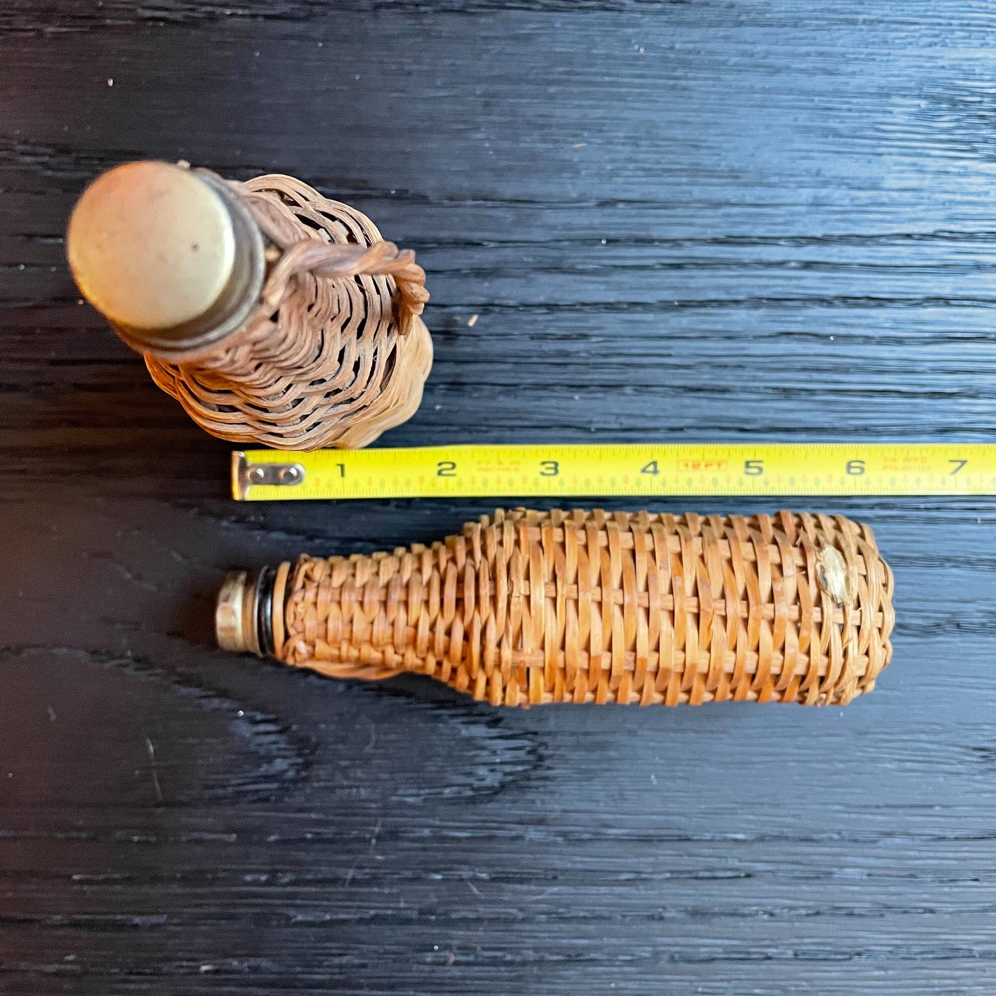 Wicker Covered Glass Bottles - Mini - Vintage