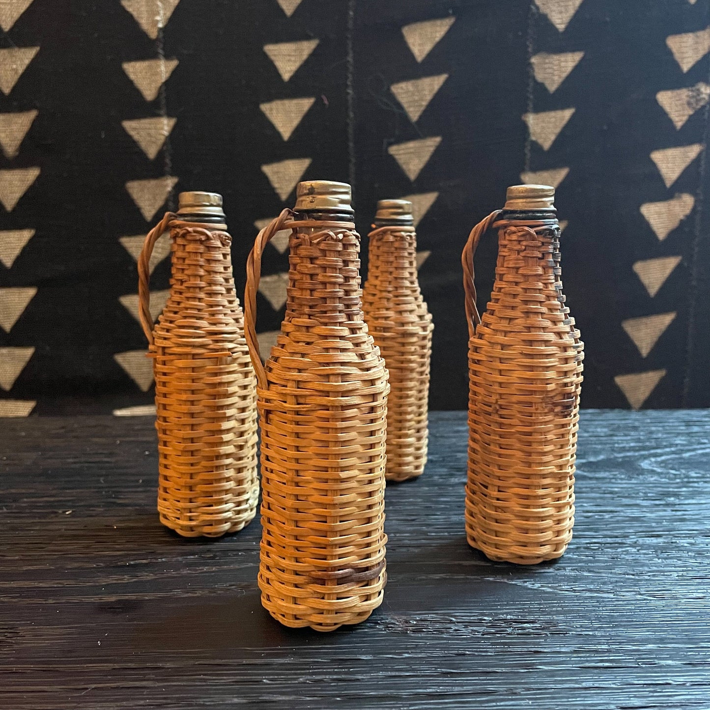 Wicker Covered Glass Bottles - Mini - Vintage