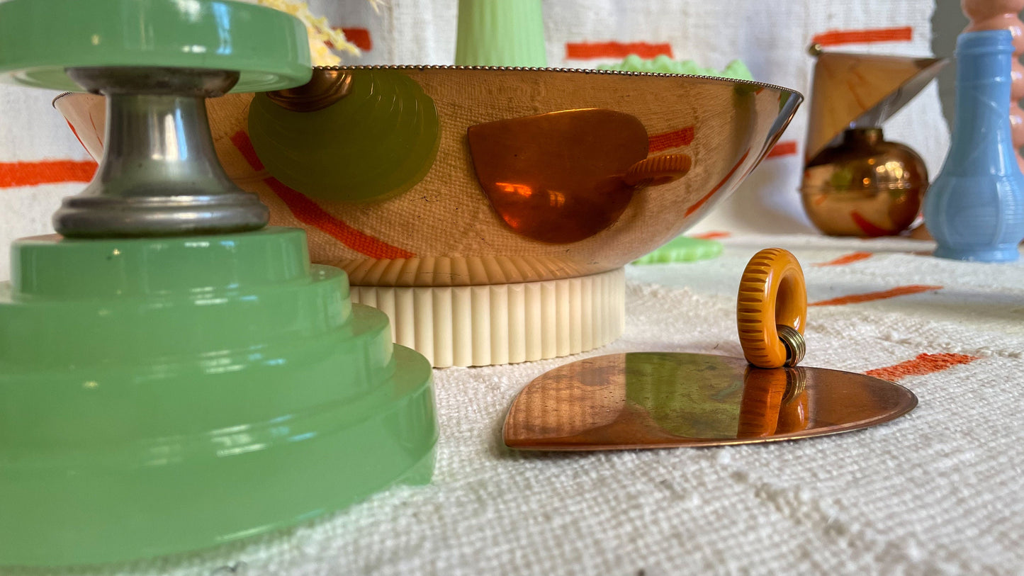 Chase Brass & Copper Co - Heart Shaped Tray - Bakelite Handle