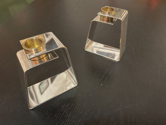 Vintage Geometric Taper Candlestick Holders - Mixed Metal Vintage Homeware - Minimalist Design - Machine Age Dcor - Industrial Design