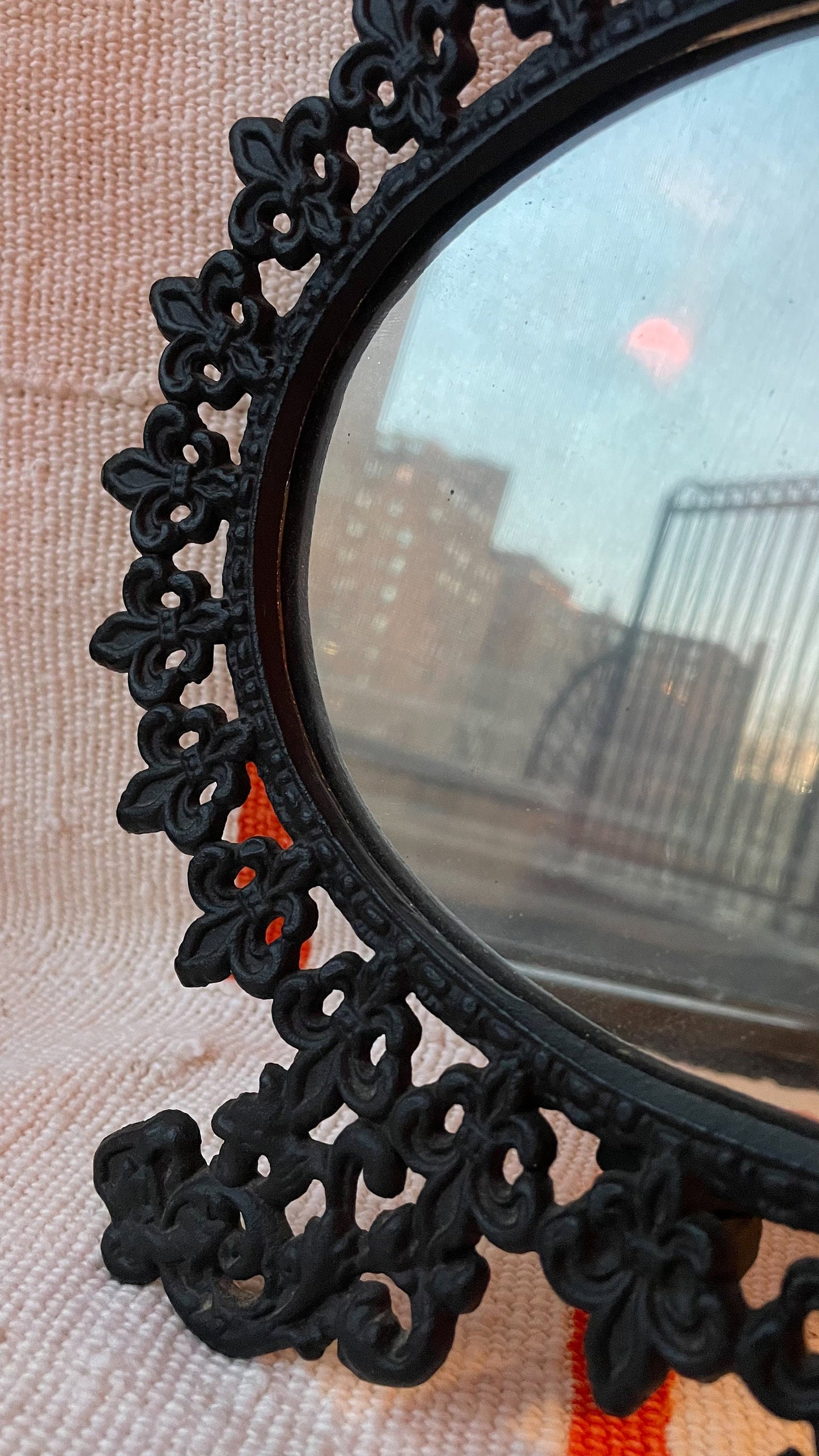 Wrought Iron Tabletop Mirror or Frame - Fleur de Lys Detail - Vintage Frame