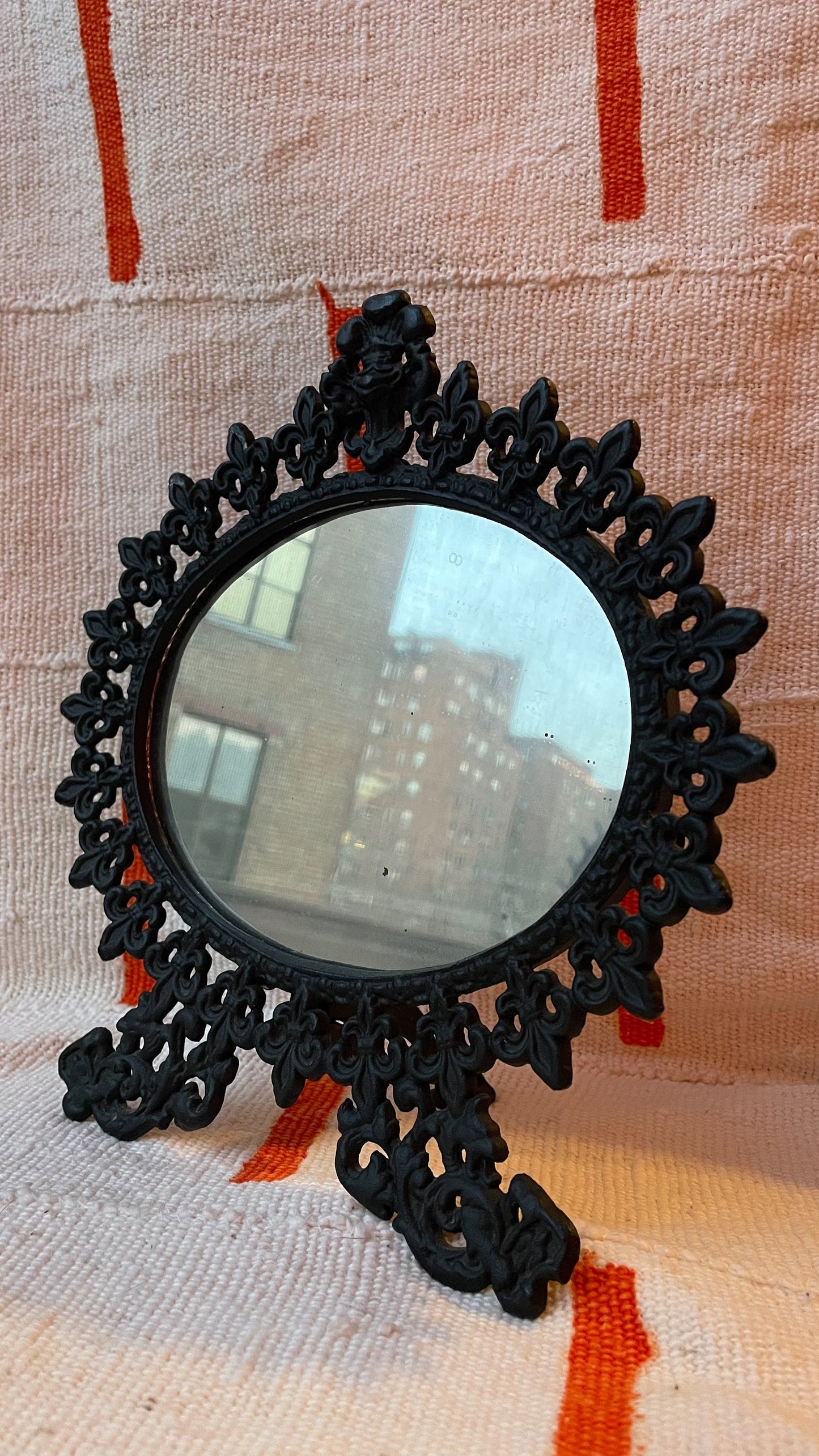 Wrought Iron Tabletop Mirror or Frame - Fleur de Lys Detail - Vintage Frame