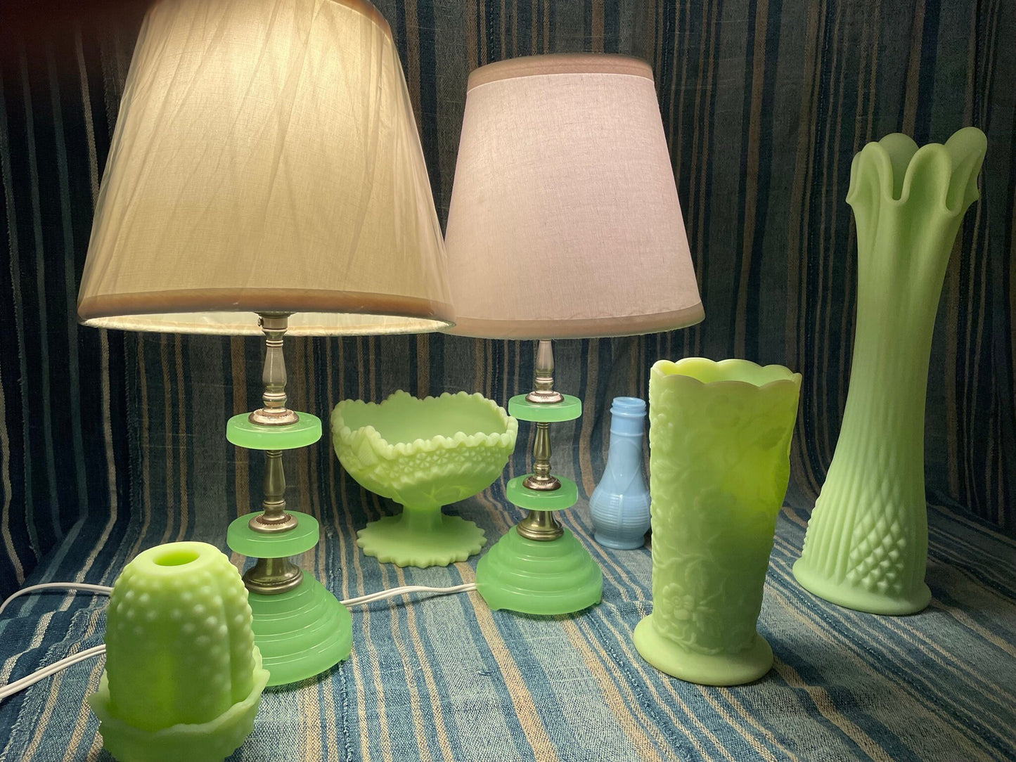 Art Deco Jadeite Table Lamp Pair - Vintage