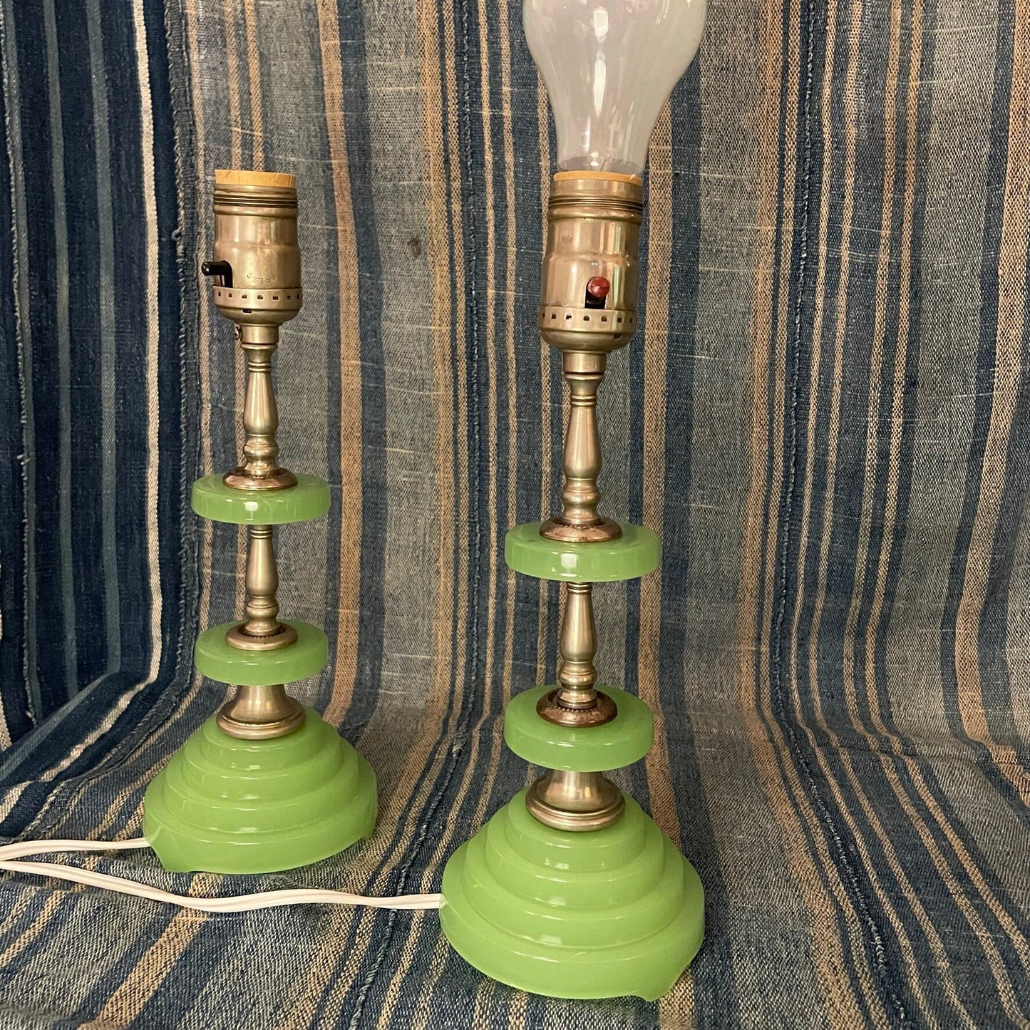 Art Deco Jadeite Table Lamp Pair - Vintage
