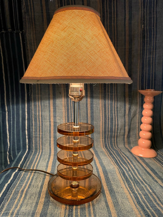 60's Stacked Glass Mid Century Modern Lamp - Thick Glass - Circle Lamp