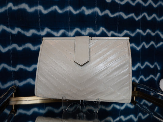 Vintage YSL White Leather Clutch