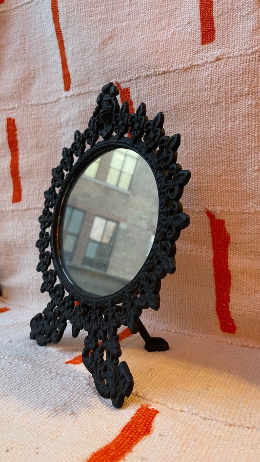 Wrought Iron Tabletop Mirror or Frame - Fleur de Lys Detail - Vintage Frame