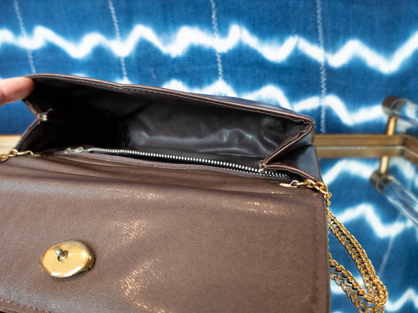 Acrylic Handle Pebbled Leather Vintage Clutch or Crossbody Purse