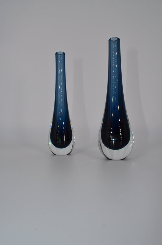 Vintage Teardrop Bud Vase Set - Heavy Crystal Glass