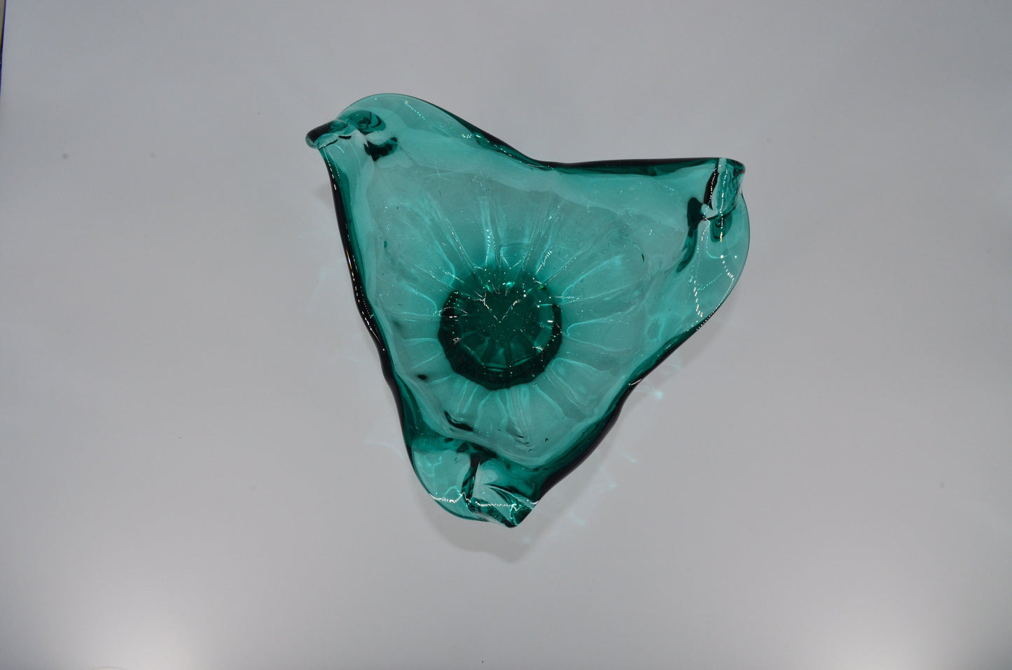 Huge Vintage Italian Glass Bowl - Handmade in Murano - Teal Curly Vase - Centerpiece Vase