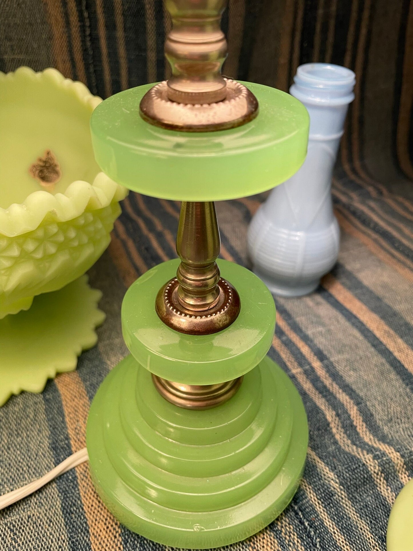 Art Deco Jadeite Table Lamp Pair - Vintage