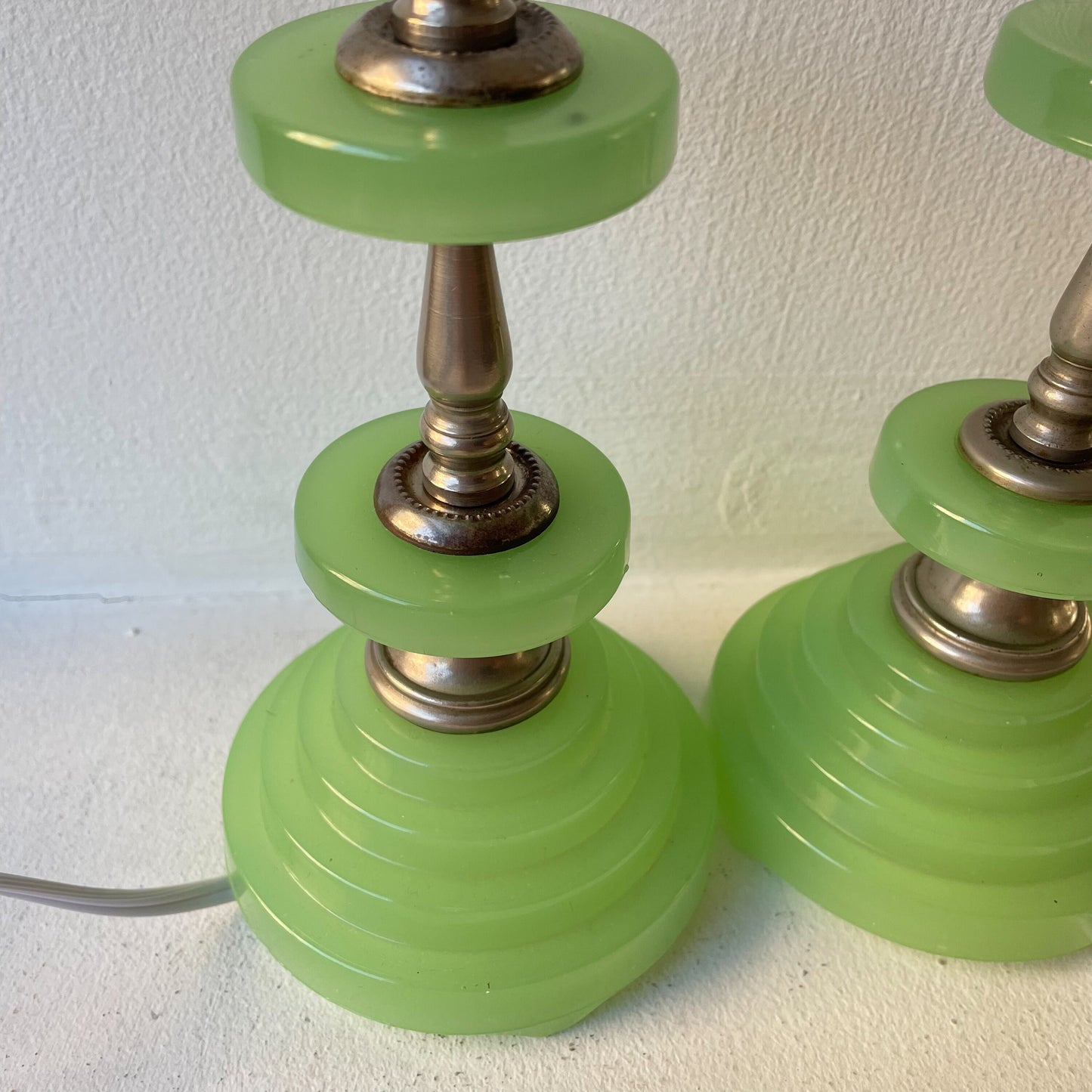 Art Deco Jadeite Table Lamp Pair - Vintage