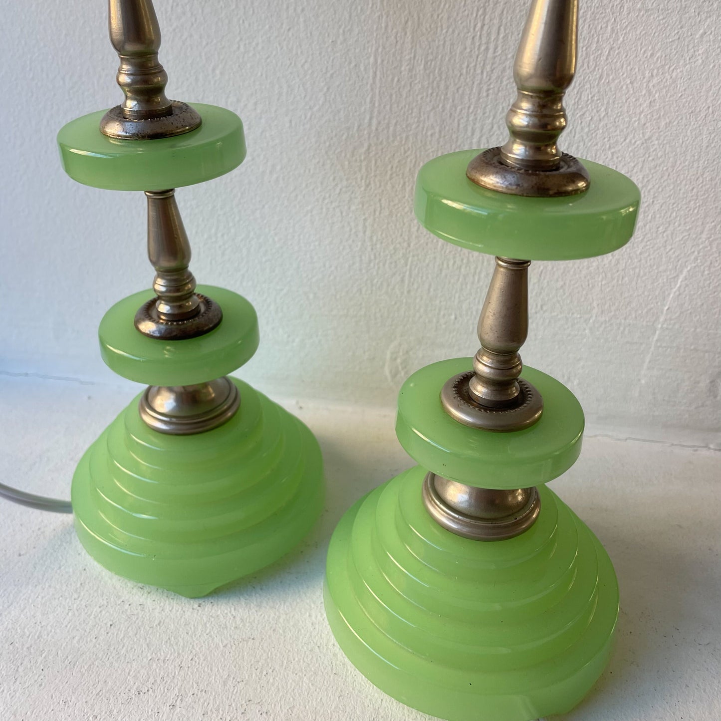 Art Deco Jadeite Table Lamp Pair - Vintage