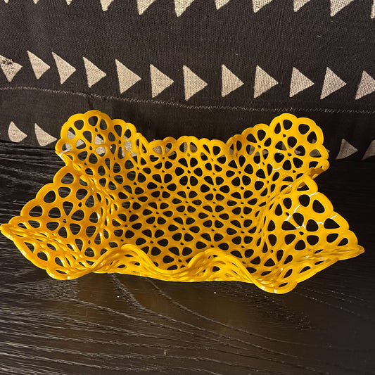 70's Daisy Bowl - Vintage Groovy Catch All Basket - Sunny Yellow Acrylic Bowl