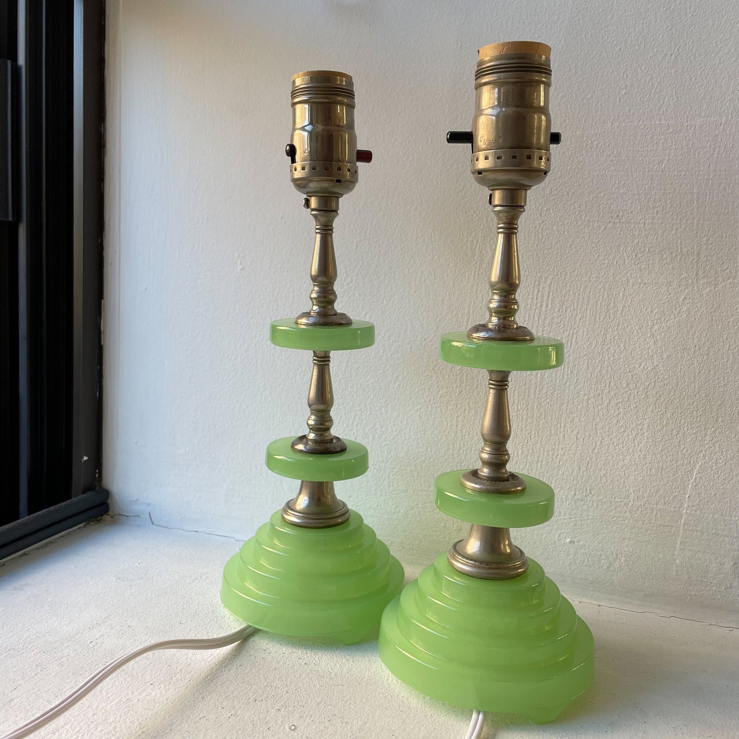 Art Deco Jadeite Table Lamp Pair - Vintage