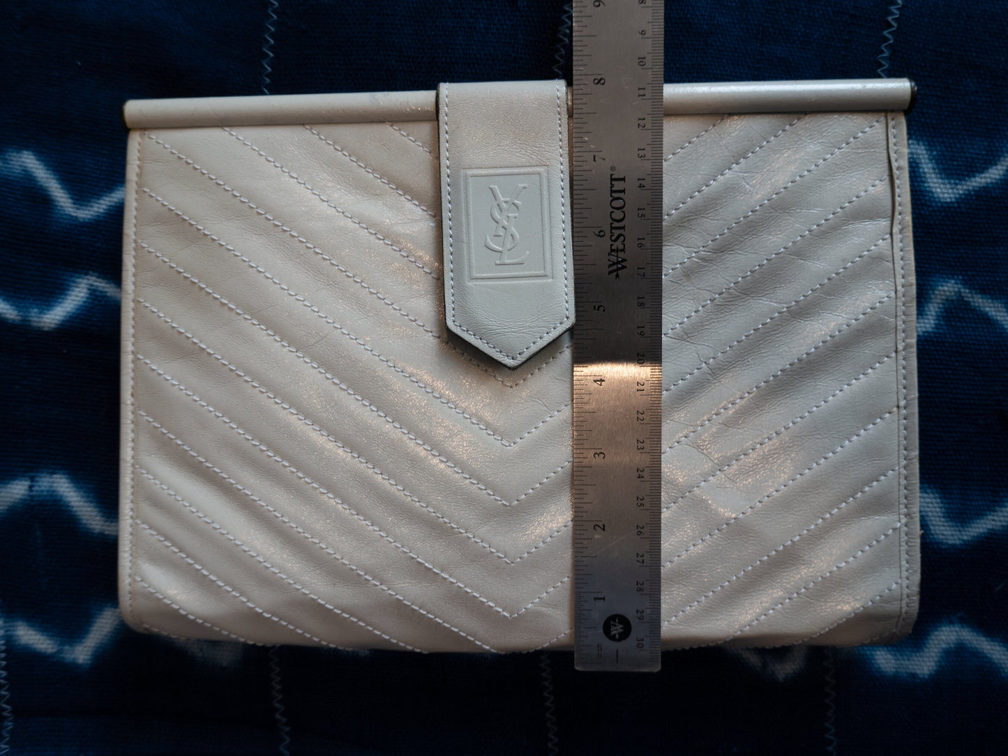 Vintage YSL White Leather Clutch