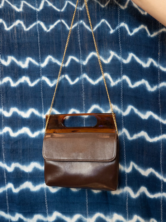 Acrylic Handle Pebbled Leather Vintage Clutch or Crossbody Purse
