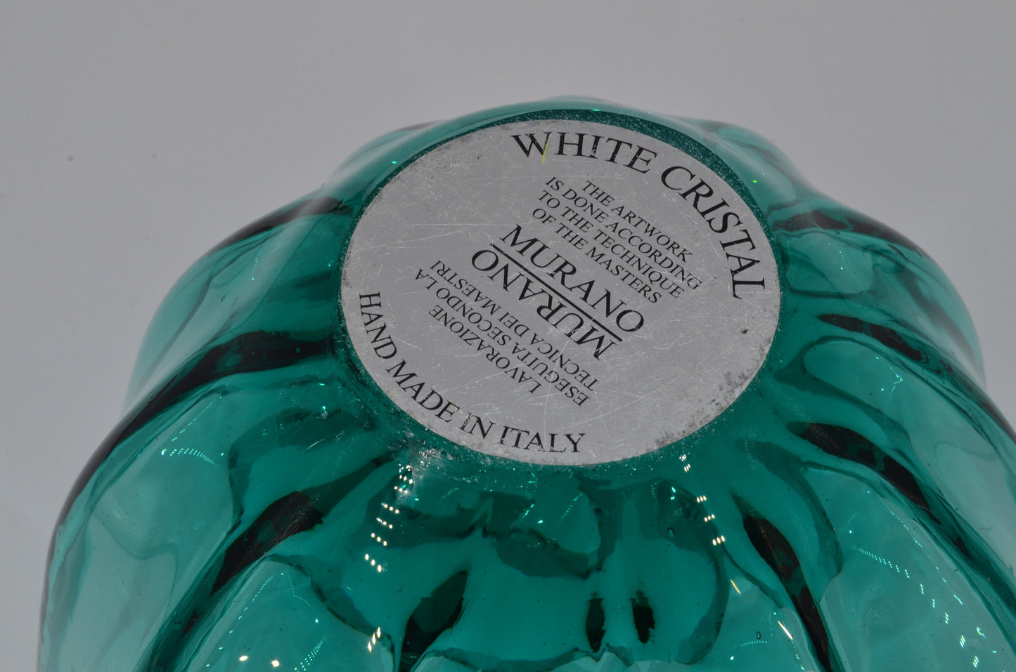 Huge Vintage Italian Glass Bowl - Handmade in Murano - Teal Curly Vase - Centerpiece Vase