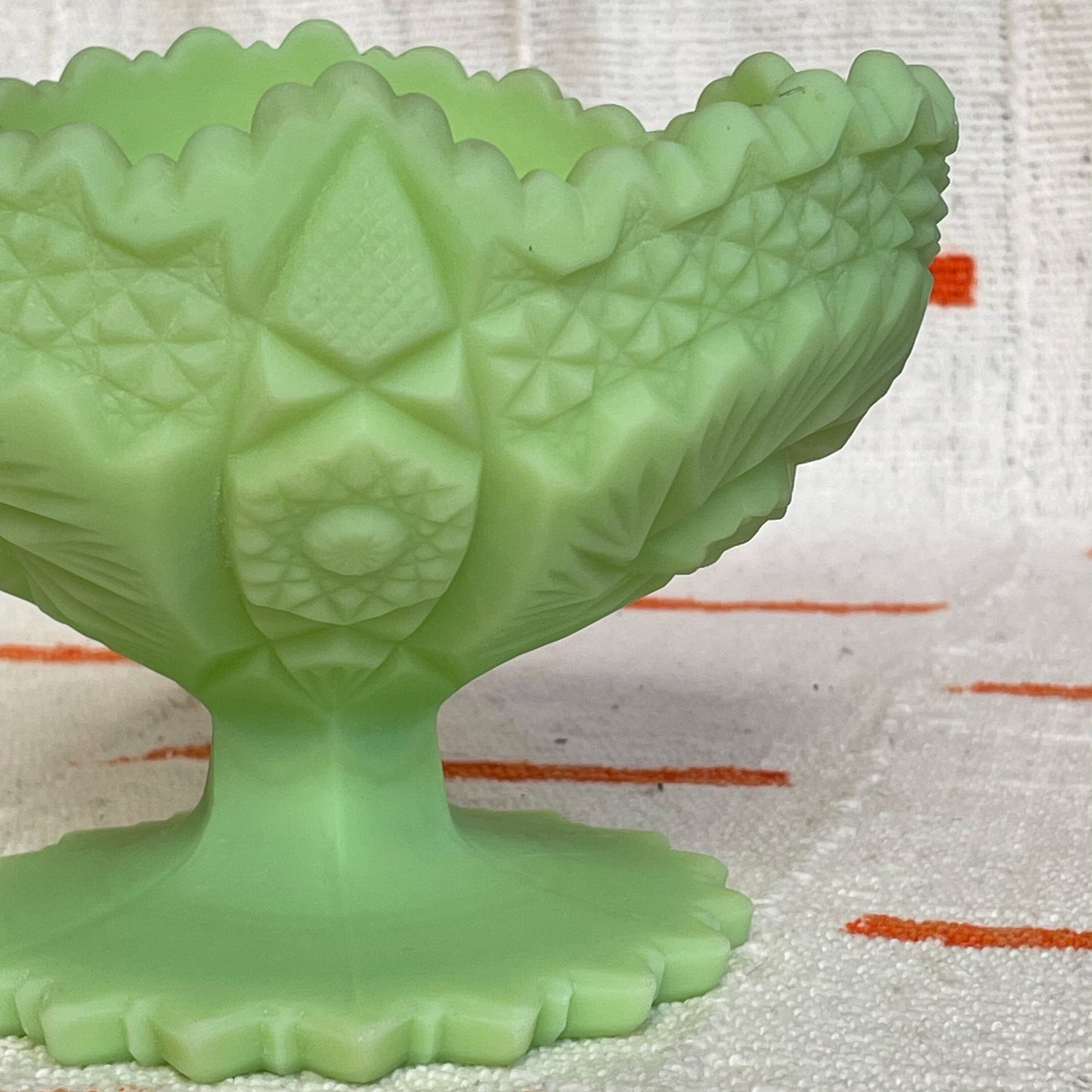 Fenton Compote - Vaseline Satin Glass - Custard Glass - Glows