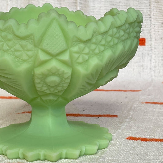 Fenton Compote - Vaseline Satin Glass - Custard Glass - Glows