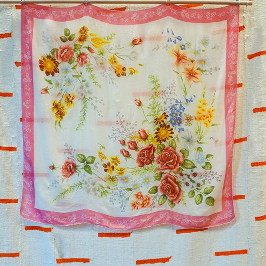 Delicate Floral Silk Scarf - 1940s Vintage Silk