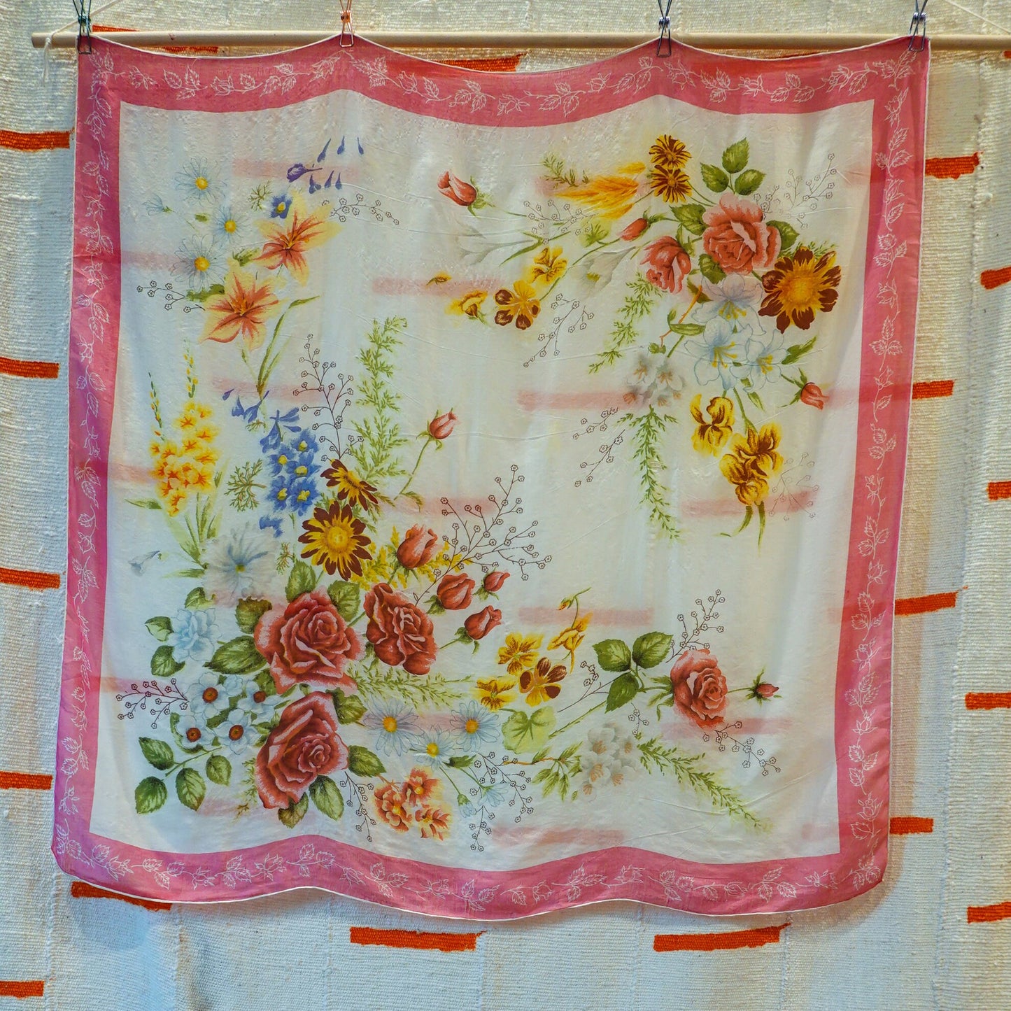 Delicate Floral Silk Scarf - 1940s Vintage Silk