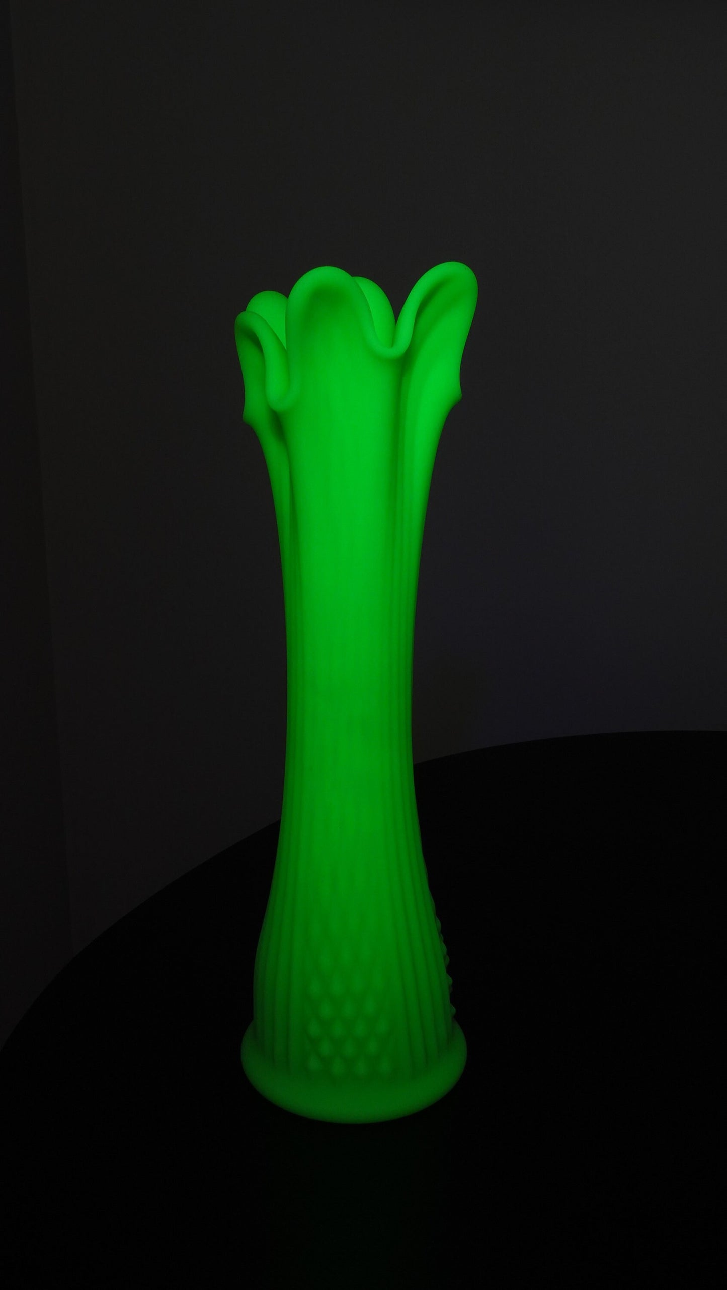 Tall Vase - Fenton Satin Vaseline Glass Vase - Uranium Glass - Glows under Blacklight