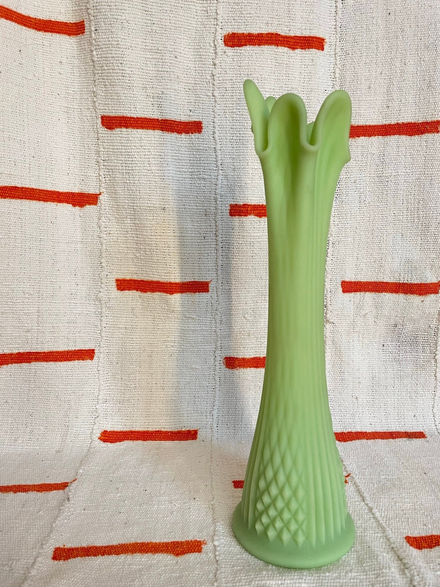 Tall Vase - Fenton Satin Vaseline Glass Vase - Uranium Glass - Glows under Blacklight